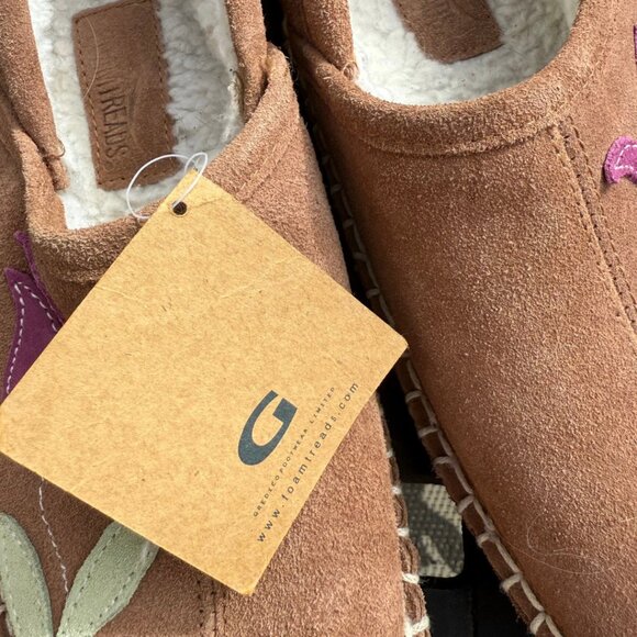 Foamtreads Brown Leather Suede Women’s Slippers Size 8 – Floral design, Plush Li - Picture 3 of 7